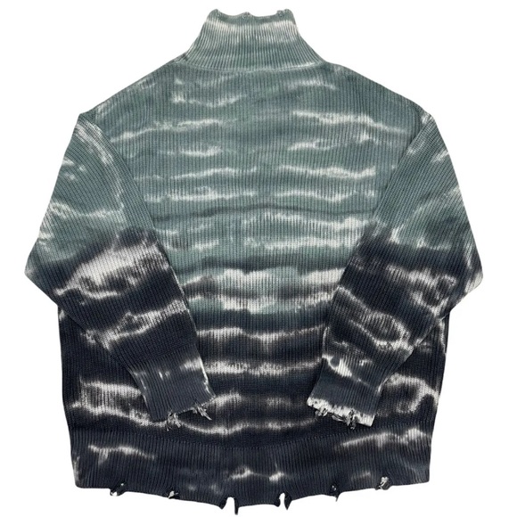 Young Fabulous & Broke Distressed Sweater Blue Tie Dye Oversized Mock Neck Tunic - Picture 5 of 16